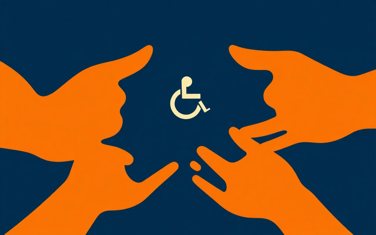 Abstract cover illustration of joined hands and the accessibility symbol