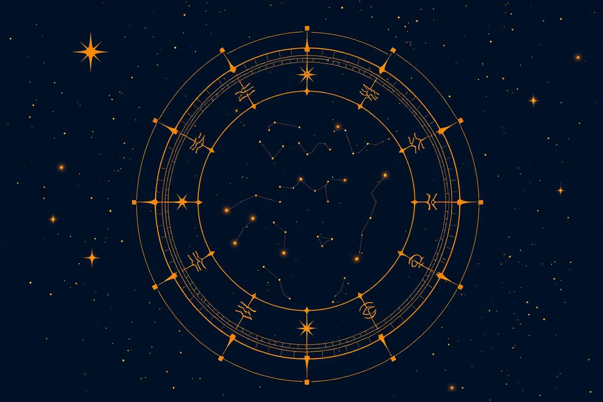 Abstract cover illustration with a zodiac circle and constellations